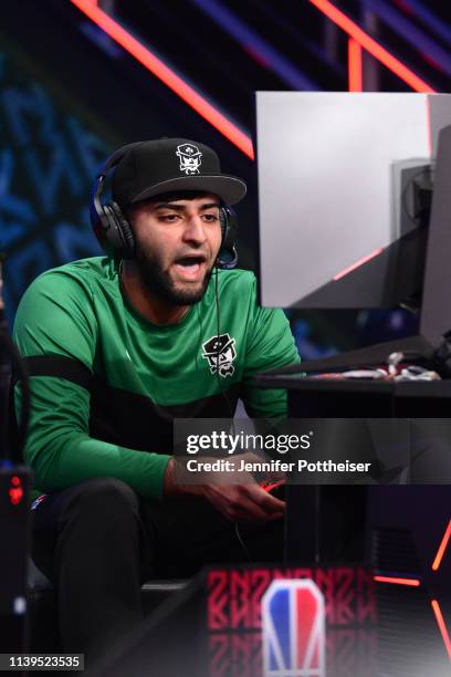 Mel East of Celtics Crossover Gaming reacts against Kings Guard Gaming on April 26, 2019 at the NBA 2K Studio in Long Island City, New York. NOTE TO...