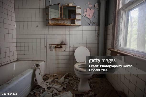 old abandoned bathroom - grotesque stock pictures, royalty-free photos & images