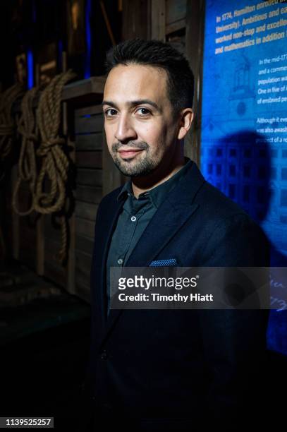 Lin-Manuel Miranda poses for a portrait at the Hamilton: The Exhibition world premiere at Northerly Island on April 26, 2019 in Chicago, Illinois.