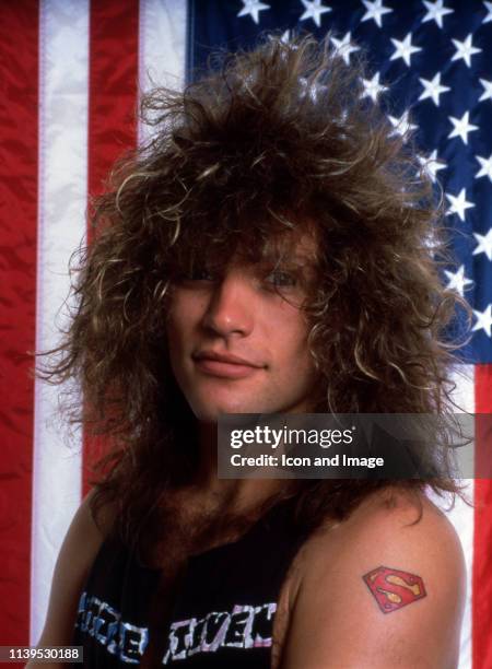 American singer-songwriter, Jon Bon Jovi, who is the founder and frontman of the rock band Bon Jovi, poses during a portrait session before their...