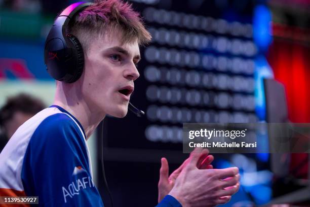 Of Knicks Gaming speaks with team during the game against Pistons Gaming Team on April 25, 2019 at the NBA2K League Studio in Long Island City, New...