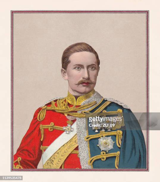 deutscher kaiser wilhelm ii. (1859-1941), chromolithographie, erschienen 1888 - king portraits stock-grafiken, -clipart, -cartoons und -symbole