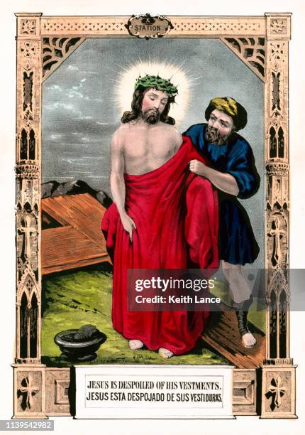 stockillustraties, clipart, cartoons en iconen met jezus christus is ontdaan van zijn kleren - golgotha jeruzalem