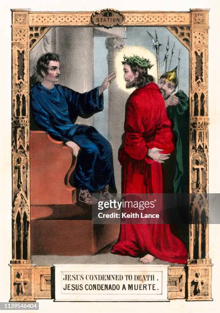 jesus christ condemned to death - stations of the cross pictures stock illustrations