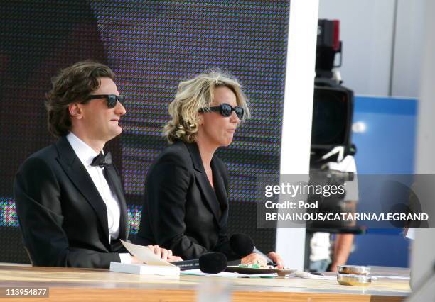 59th Cannes Film Festival : Frederic Beigbeder and Ariane Massenet on the set of the TV show "Le grand journal"of Canal + in Cannes, France on May...