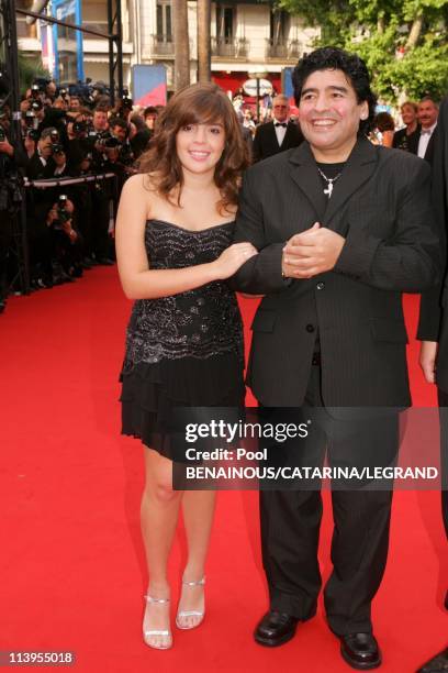 58th Cannes Film Festival: Arrivals at the closing ceremony In Cannes, France On May 21, 2005-Maradona and daughter Dalma.