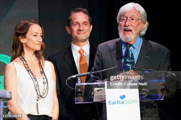 Jean-Michel Cousteau accepts the award for "Explorers of the Year" with his children, Celine Cousteau and Fabien Cousteau during the EarthX Global...