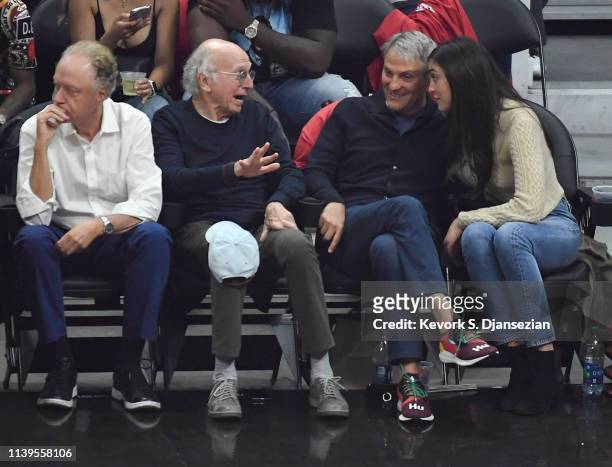 Comedian Larry David and talent agent Ari Emanuel , co-CEO of William Morris Endeavor, attends the basketball game between Los Angeles Clippers and...