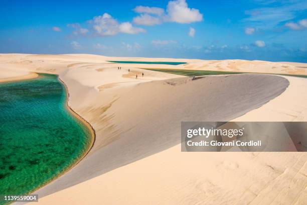 trekking in the park of lençóis maranhenses, brazil - lencois maranhenses national park stock pictures, royalty-free photos & images