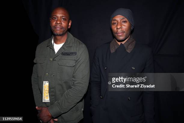 Dave Chappelle and Mos Def attend Jay-Z Performs At Webster Hall - Backstage at Webster Hall on April 26, 2019 in New York City.