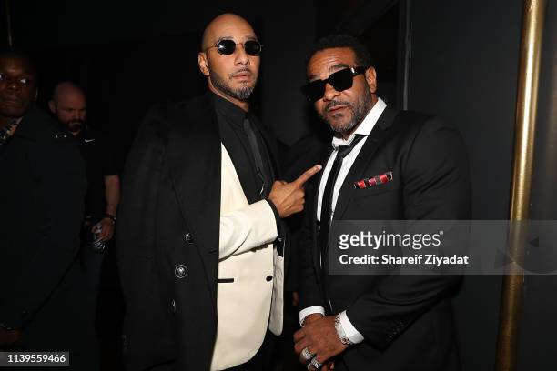 Swizz Beatz and Jim Jones attend Jay-Z Performs At Webster Hall - Backstage at Webster Hall on April 26, 2019 in New York City.