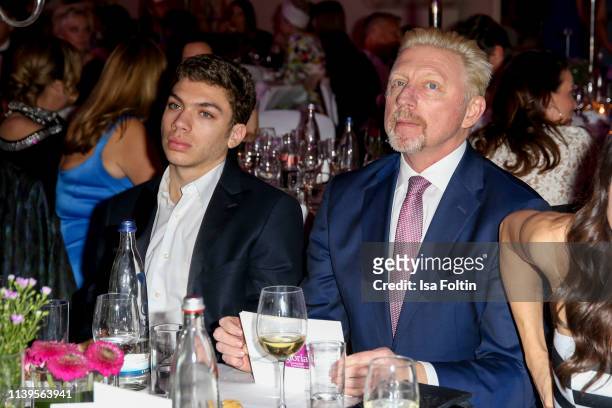 Elias Balthasar Becker and his father, former German tennis player Boris Becker during the Gloria - Deutscher Kosmetikpreis at Hilton Hotel on March...
