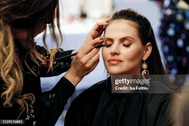 Model Hana Nitsche backstage during the Gloria - Deutscher Kosmetikpreis at Hilton Hotel on March 30, 2019 in Duesseldorf, Germany.