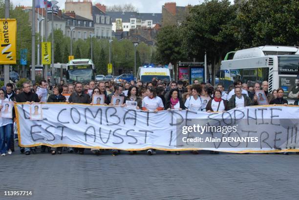 Silent march in tribute to Sophie Gravaud to Nantes, one year after the murder of a young woman of 23 years-old In Nantes, France On April 12,...