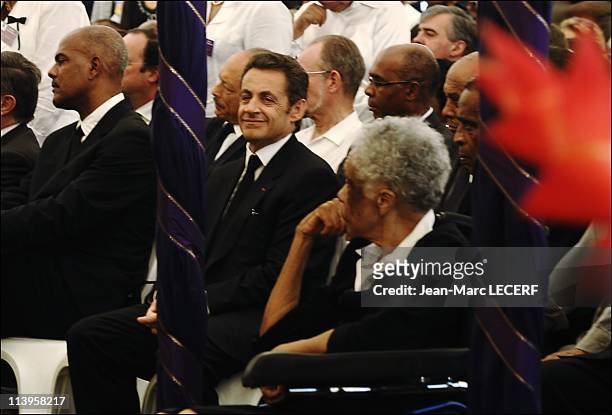 Aime Cesaire's funeral in Fort de France, Martinique on April 20, 2008-French President Nicolas Sarkozy at the funeral service for French Martinican...