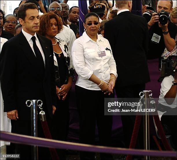 Aime Cesaire's funeral in Fort de France, Martinique on April 20, 2008-French President Nicolas Sarkozy at the funeral service for French Martinican...