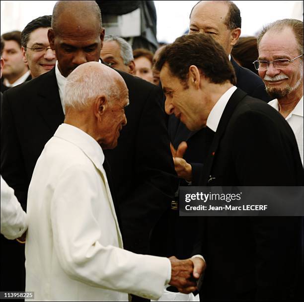 Aime Cesaire's funeral in Fort de France, Martinique on April 20, 2008-French President Nicolas Sarkozy and Pierre Aliker, a close friend of Aime...