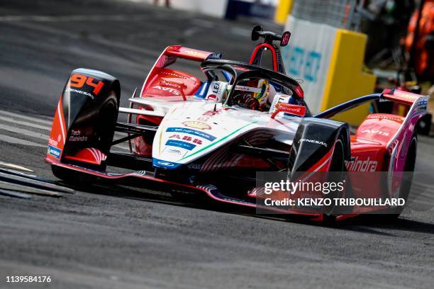 Mahindra Racing's german driver Pascal Wehrlein steers his car during the practice session of the Paris-Prix leg of the Formula E season 2018-2019...