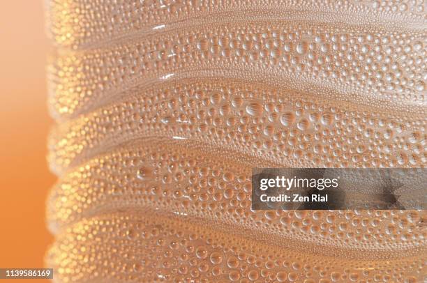 waterdrops collecting on a cold water bottle due to condensation - bottle condensation stock pictures, royalty-free photos & images