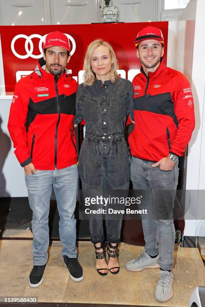 Formula E racing driver Lucas di Grassi, Diane Kruger and FIA Formula E racing driver Daniel Abt attend attends the ABB FIA Formula E Paris E-Prix...