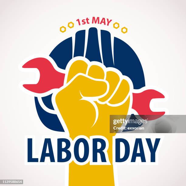 celebrating 1st may labor day - labor day stock illustrations