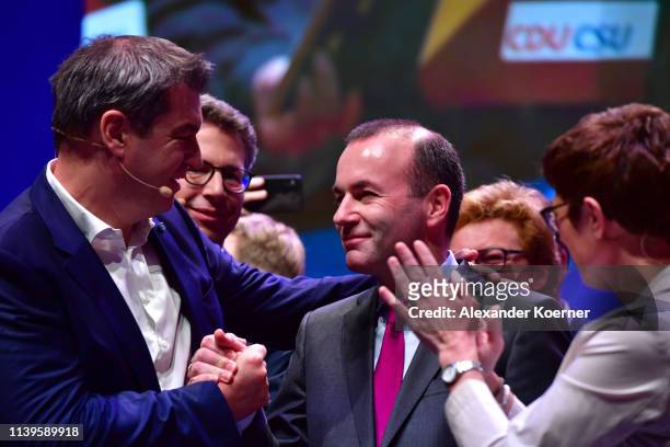 Annagret Kramp-Karrenbauer, head of the German Christian Democrats , Manfred Weber, lead candidate of both the CDU and the CSU in European...