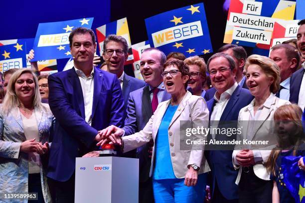 Annagret Kramp-Karrenbauer, head of the German Christian Democrats , Manfred Weber, lead candidate of both the CDU and the CSU in European...