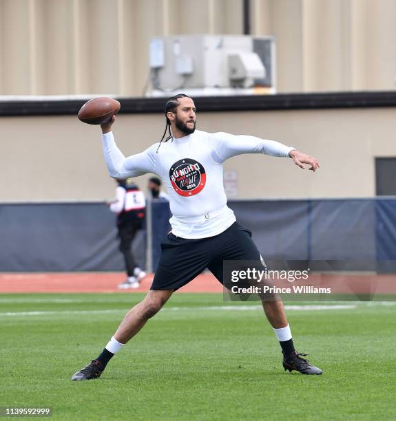 Colin Kaepernick attends Huncho Day on the Nawf 2019: Tam Huncho vs Team AK at Berkmar High School on March 31, 2019 in Lilburn, Georgia.