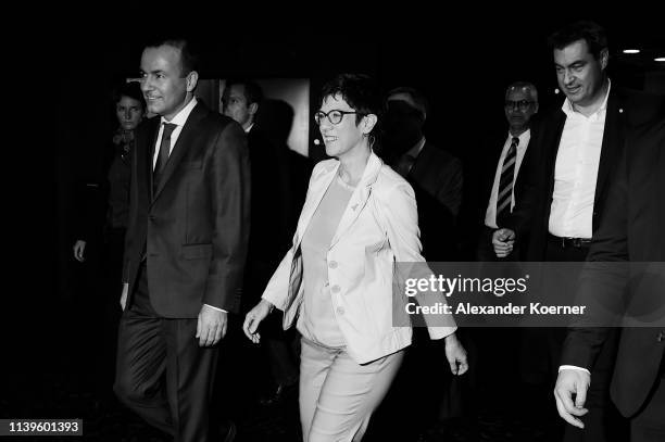 Annagret Kramp-Karrenbauer, head of the German Christian Democrats and Markus Soeder, head of the Bavarian Christian Democrats , attend a CDU/CSU...