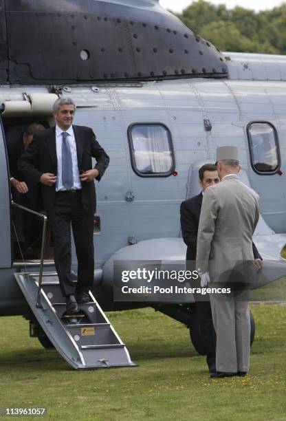 France's President Nicolas Sarkozy visits military airbase in Creil, France on June 17, 2008-France's President Nicolas Sarkozy with Defense Minister...