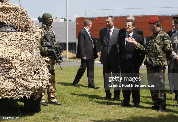 France's President Nicolas Sarkozy visits military airbase in Creil, France on June 17, 2008-France's President Nicolas Sarkozy with Defense Minister...