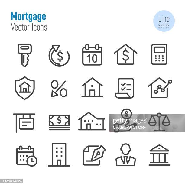 ilustrações, clipart, desenhos animados e ícones de ícones da hipoteca-linha série do vetor - mortgage loan