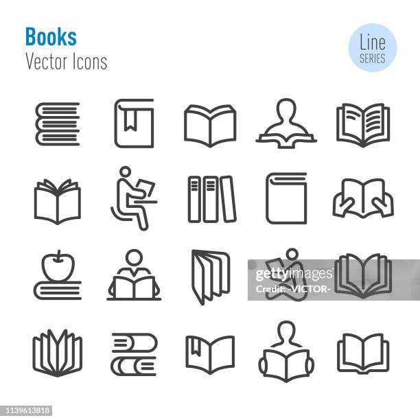 books icons set - vector line series - paperback stock illustrations