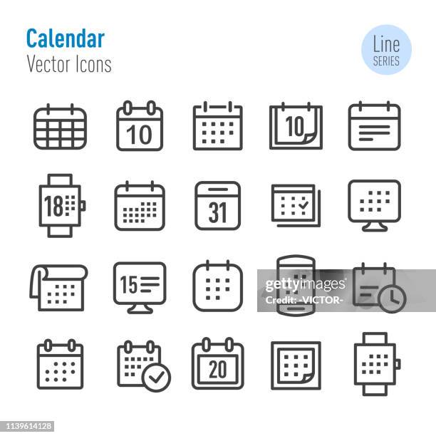 bildbanksillustrationer, clip art samt tecknat material och ikoner med kalender ikoner-vektor linje serie - day planner