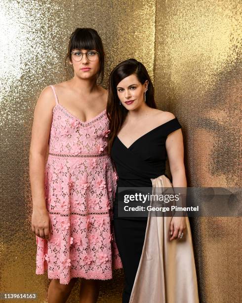 Teddy Geiger and Emily Hampshire pose inside the 2019 Canadian Screen Awards Portrait Studio held at Sony Centre for the Performing Arts on March 31,...