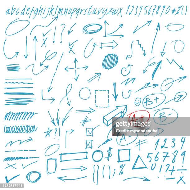 hand drawn vector doodles arrows and design elements collection. - marker scribble stock illustrations