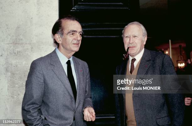 French Novelists Michel Droit and Jean Dutourd In France in November, 1987-Michel Droit , French novelist and journalist with fellow author Jean...