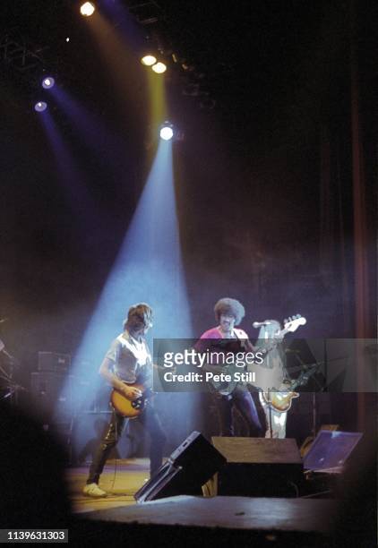 Gary Moore, Phil Lynott and Scott Gorham of Thin Lizzy perform on stage at Hammersmith Odeon on April 27th, 1979 in London, United Kingdom.