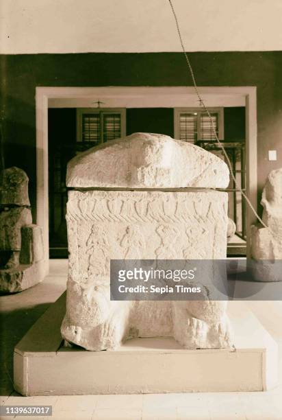 Byblos Jebeil. Byblos. Sarcophagus of Ahiram, King of Byblos. End view. 1936, Lebanon, Beirut