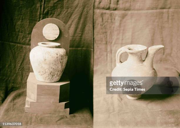 Byblos Jebeil. Byblos. Alabaster vase ; pottery pot. 1936, Lebanon, Beirut