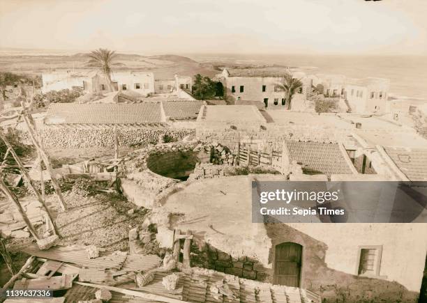 Caesarea. . Section overlooking cathedral showing remains of three apses . 1938, Israel, Caesarea