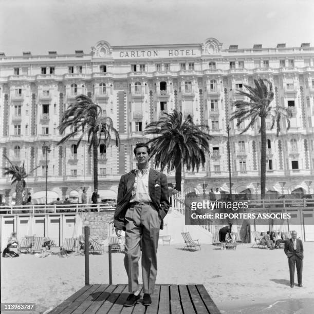 Spanish Bullfighter Luis Miguel Dominguin In Cannes, France In 1950-Spanish bullfighter Luis Miguel Dominguin, in front of Carlton Hotel on the beach.