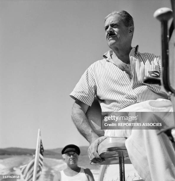 Designer Raymond Loewy's holiday in Southern France with wife Viola In Saint Tropez, France In 1960-Aboard his boat.