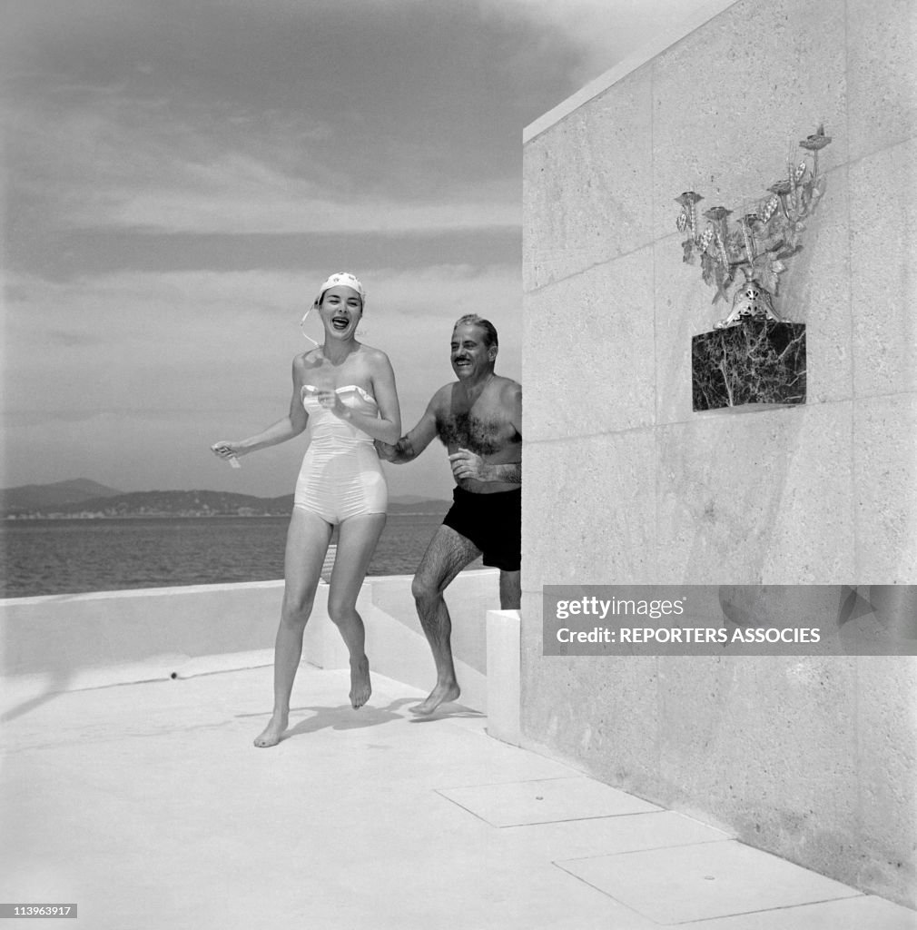 Designer Raymond Loewy on holiday in Southern France with wife Viola In Saint Tropez, France In 1960-