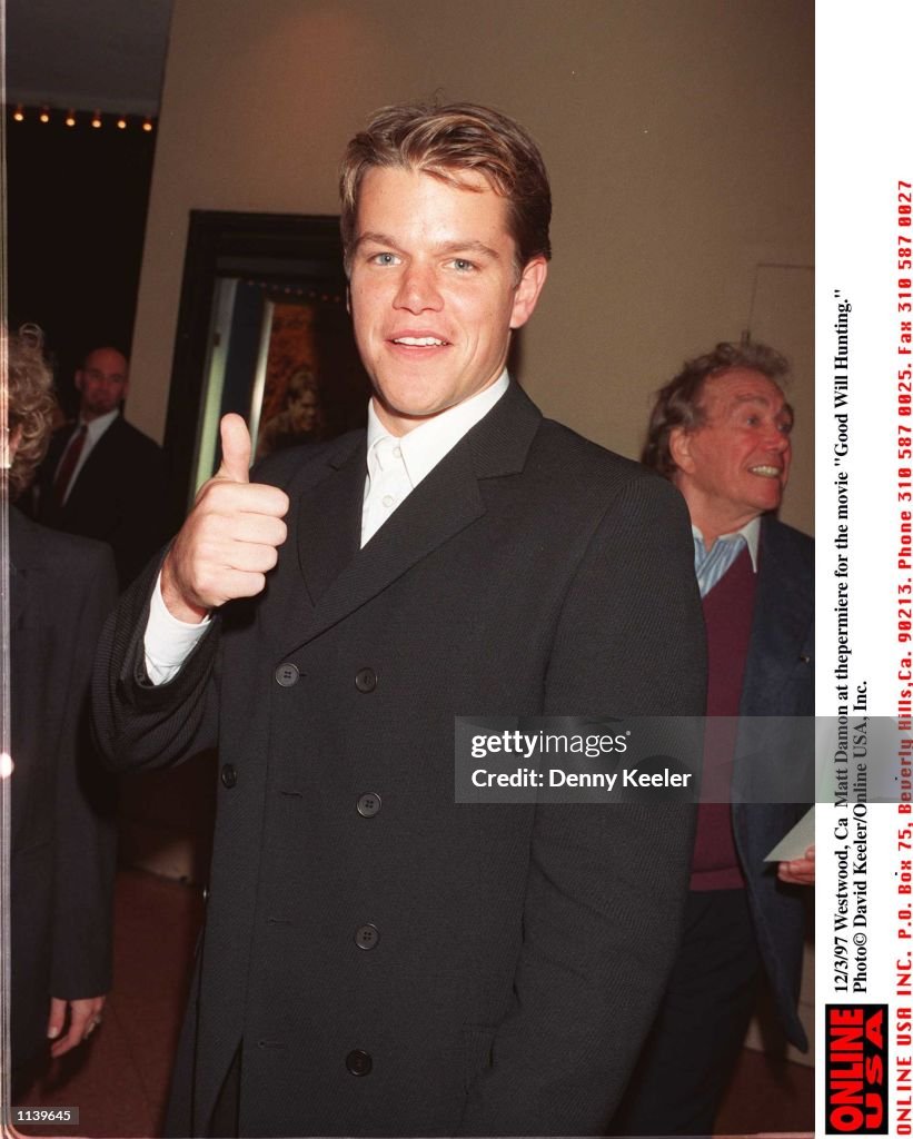12/2/97 WestWood, Ca Matt Damon at the premiere of the movie "Good Will Hunting."