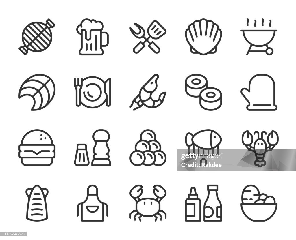 Seafood and Grilled - Line Icons