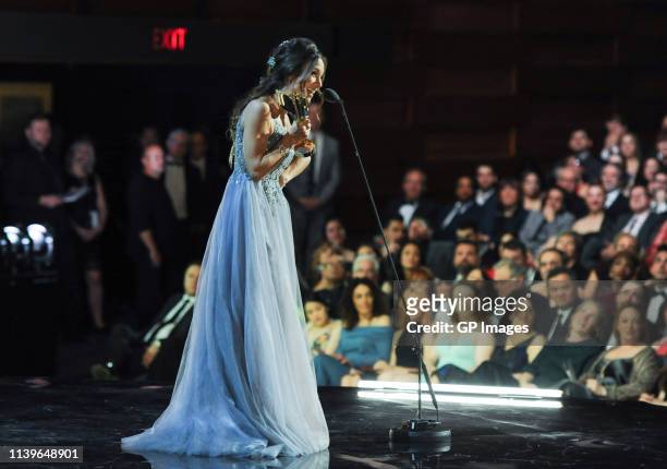 Actress Dominique Provost-Chalkley receives the Cogeco Fund Audience Choice Award at the 2019 Canadian Screen Awards Broadcast Gala held at Sony...