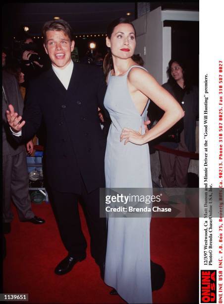 WestWood, Ca Matt Damon and Minnie Driver at the movie premiere of "Good Will Hunting."