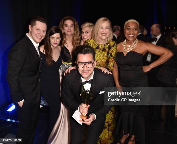 Dan Levy and cast of 'Schitt's Creek' Noah Reid, Emily Hampshire, Annie Murphy, Jennifer Robertson, Catherine O'Hara Karen Robinson, receive Best...