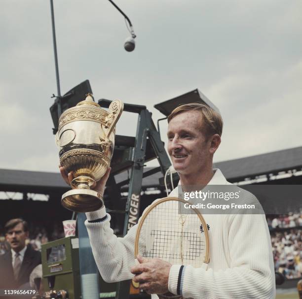 Australian tennis player Rod Laver wins the Men's Singles at the Wimbledon championships in London, July 1968.